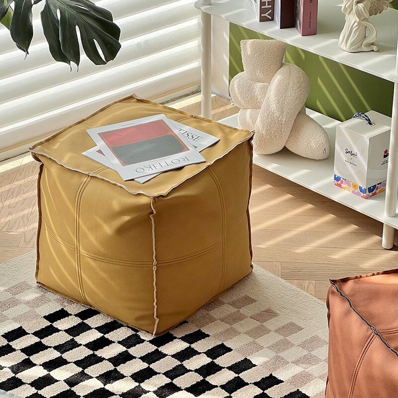 FULLOVE Creative Household Lazybones Sit In Luxury Net Red Low Stool Sitting Room Small Sofa Pedal Bedroom Leather Pier Low Sofa 3