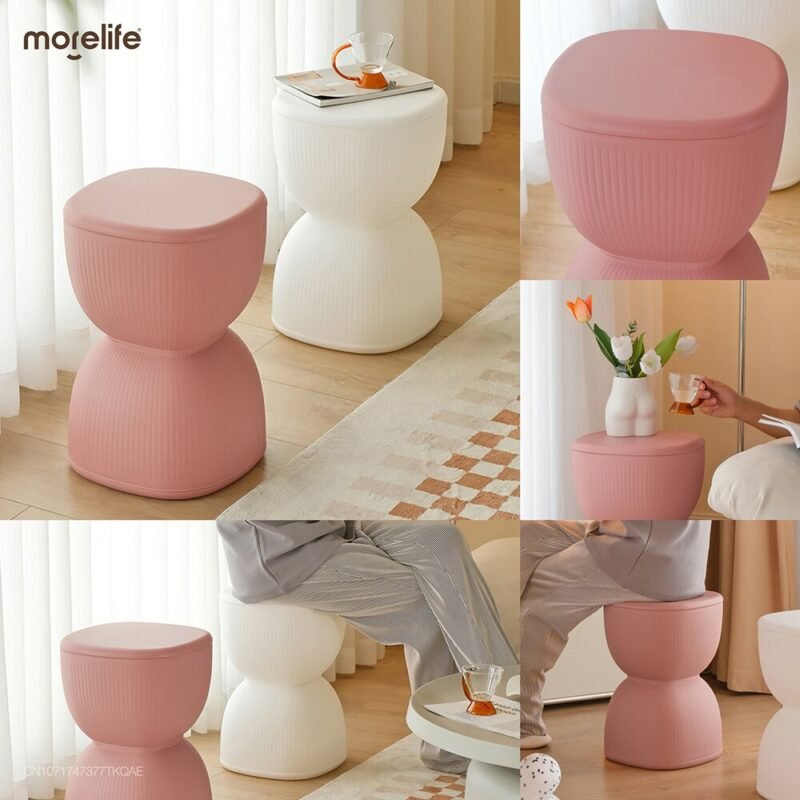 Modern minimalist small circular stool living room shoe changing stool creative hourglass shaped thickened plastic stool 6