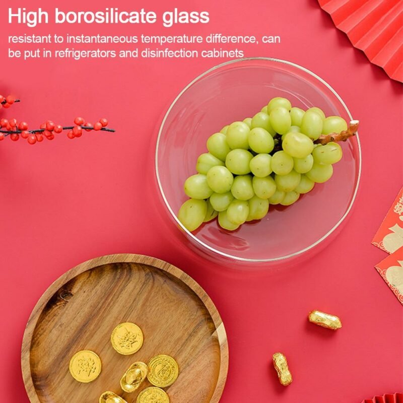 Glass Bowl with Wood Plate Fruit Nut Dried Storage Box Container  Candy Storage Box Fruit Tray With Wooden Lid For Home Kitchen 3