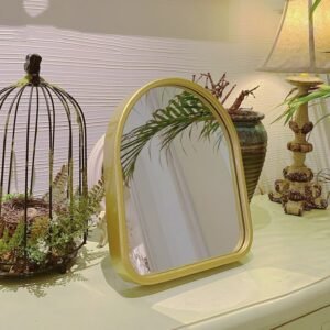 Nordic Mirror Bathroom Gold Metal Frame Design Antique Portable Dressing Table Mirror Makeup Miroir Mural Aesthetic Room Decor 1