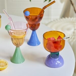 Handmade Glass Wine Glass Vintage Ice Cream Cereal Bowl Glasses Goblet Glass Cup Drinkware Barware Champagne Glasses 1