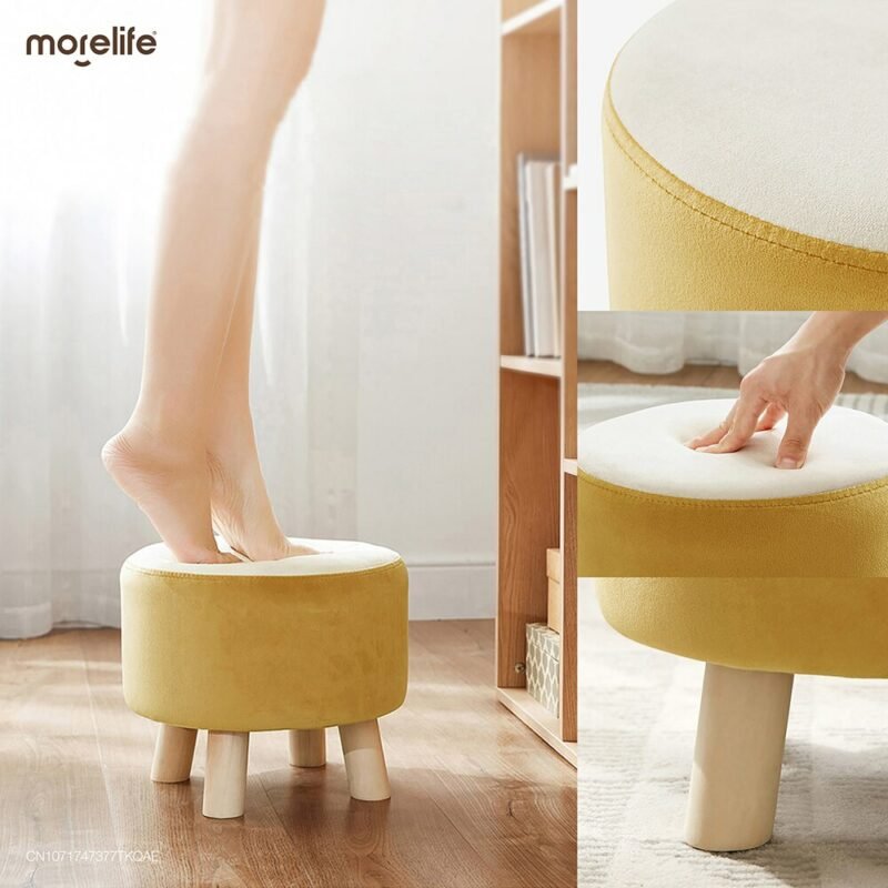 Nordic Solid Wood Small Stools Household Low Stools Fabric Art Sofas Low Stools Shoes Round Stools Furniture 6