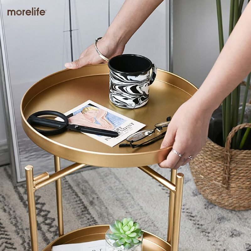 Nordic Simple Iron Double Layer Small Tea Table Corners Round Coffee Table Living Room Mini Sofa Side Table 5