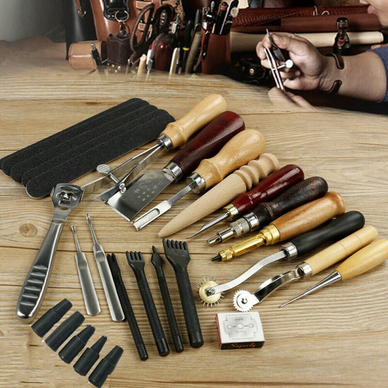 18 Pcs Professional Leather craft Tool Kit DIY leather Sewing Stitching Punch Carving Work Saddle Leathercraft Accessories 1