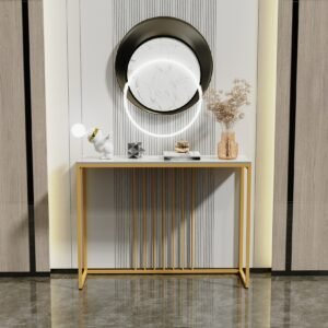 Modern Accent Console Marble Table Gold Metal Frame Storage Display Shelf Narrow Table for Hallway Entryway Living Room Entrance 1