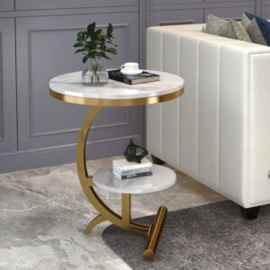 Living Room Side Marble Sofa Small Coffee Table Balcony Small Round Table Bedside Table Nordic Net Red Double-layer Corner Table 1