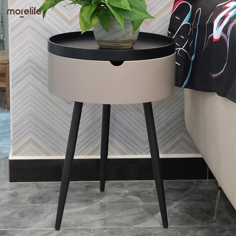 Nordic Style Three Legs Bedside Table Bedroom Wooden Nightstand Light Luxury Simple Small Round Table Desk Lockers Coffee Table 4