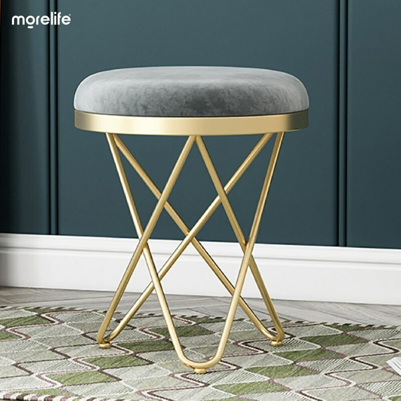 Nordic Light Luxury Dressing stool Metal upgrade Small Round Stool Dressing Chair Living Room Shoes stool Bedroom Dressing stool 3