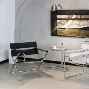 MOMO Bauhaus Style Chair Antique Designer White Stainless Steel Saddle Leather Folding Leisure Sofa Chair 1