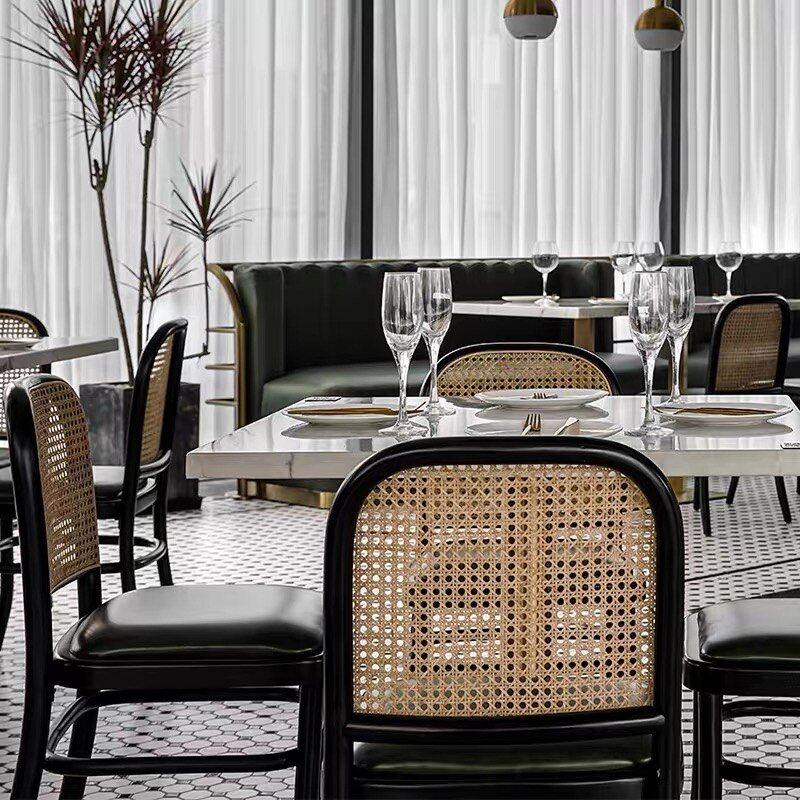 Restaurant Living Room Rattan Dining Chairs Metal Kitchen Office Dining Gamer Chairs Floor Soft Silla Comedor Hotel Furniture 4