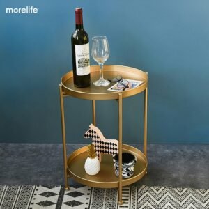 Nordic Simple Iron Double Layer Small Tea Table Corners Round Coffee Table Living Room Mini Sofa Side Table 1