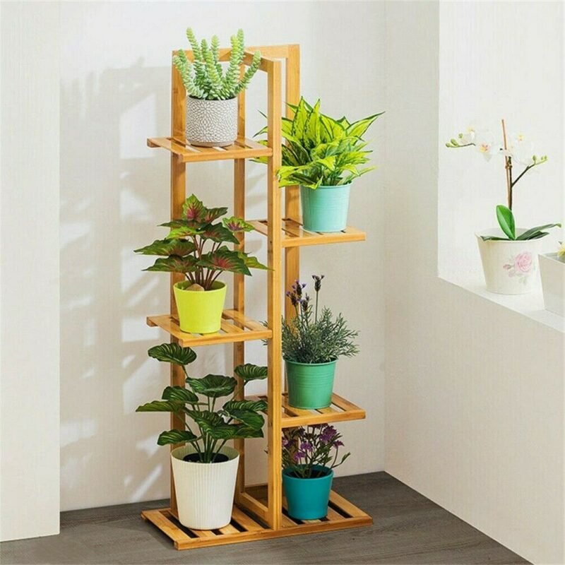 Bamboo 5 / 6  Tier  Plant Stand Rack Multiple Flower Pot Holder Shelf Indoor Outdoor Planter Display Shelving Unit for Patio 2