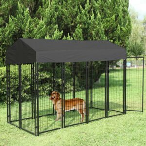 Large Dog Kennel Dog Crate Cage, Welded Wire Pet Playpen with UV Protection Waterproof Cover Metal and Roof Outdoor Heavy Duty 1