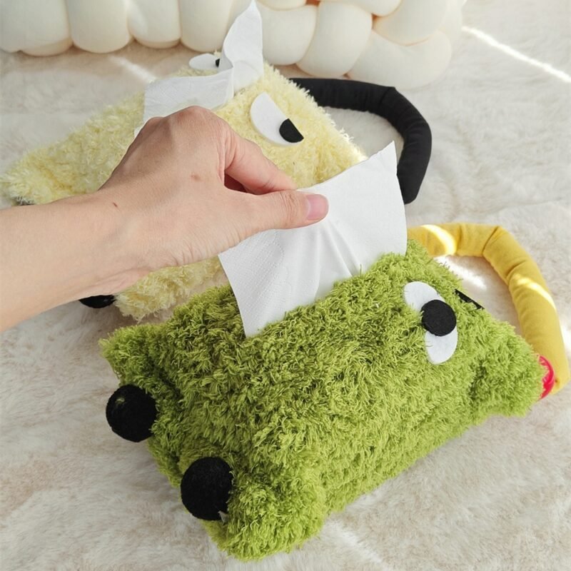 MOMO Hairy Whir Little Monster Pumping Paper Bag Hanging INS Roll Curly Tissue Bag Car Tissue Box Portable Tissue Bag 2