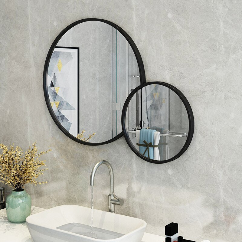 Round Modern Wall Mirror Decorative Craft Table Bathroom Mirror Glass Cosmetic Shower Adornos De Pared Bedroom Decoration 2