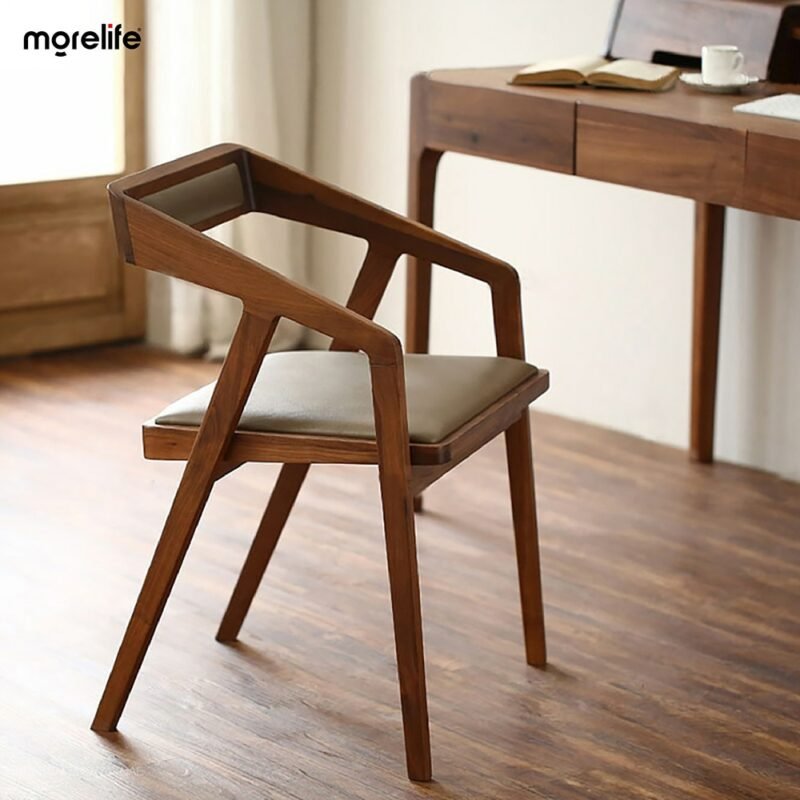 Solid Wood Dining Chair Creative Cafe Bar Catering Milk Tea Shop Single Chair Home Backrest Cushion Chair New 2023 3