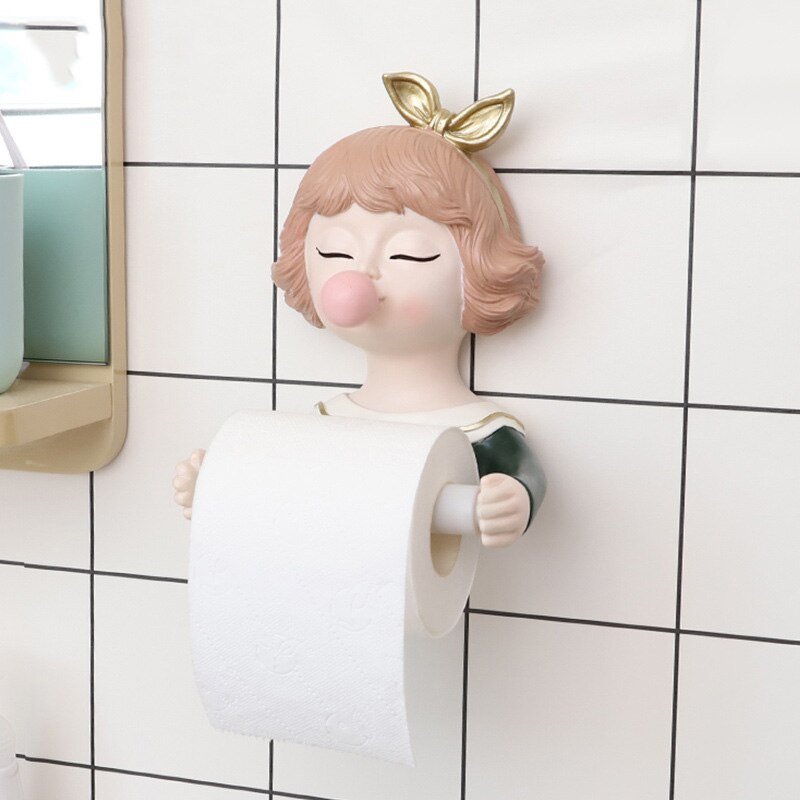 FULLOVE Cartoon Girl Bubble Creative Box Home Toilet Decoration Tissue Wall-mounted Paper Roll Holder 2023 New Delicate Life 2