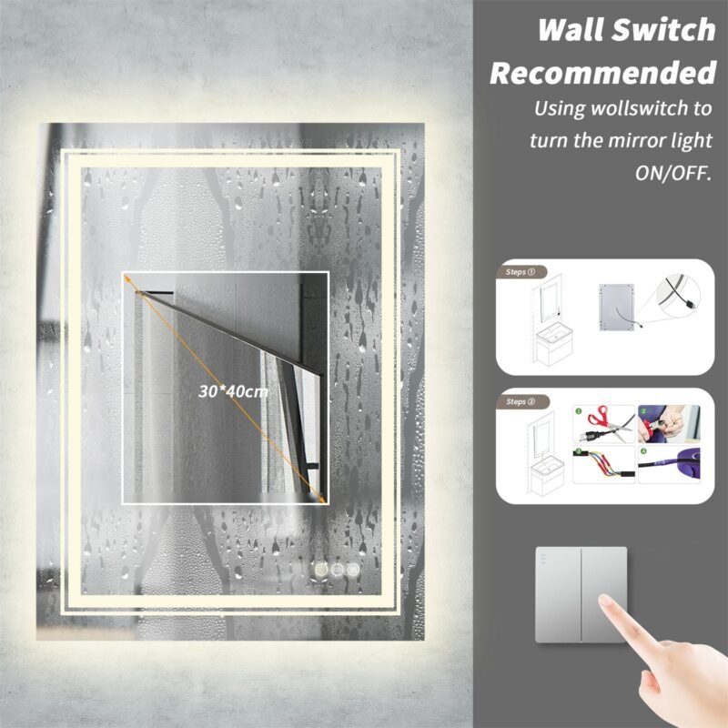 Large LED Bathroom Mirror with Lights LED Vanity Mirror Wall Mounted Anti-Fog Dimmable Makeup Mirrors for Bedroom 6