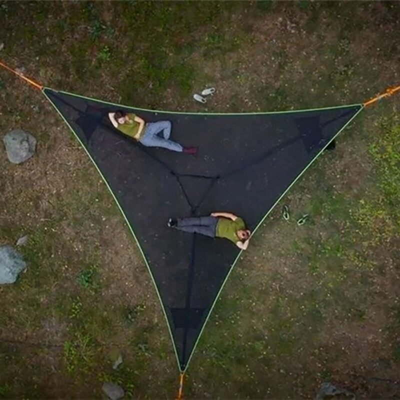 Outdoor hanging hammock adult field camping aerial multi-person portable folding triangle mesh elastic hammock FULLLOVE 1