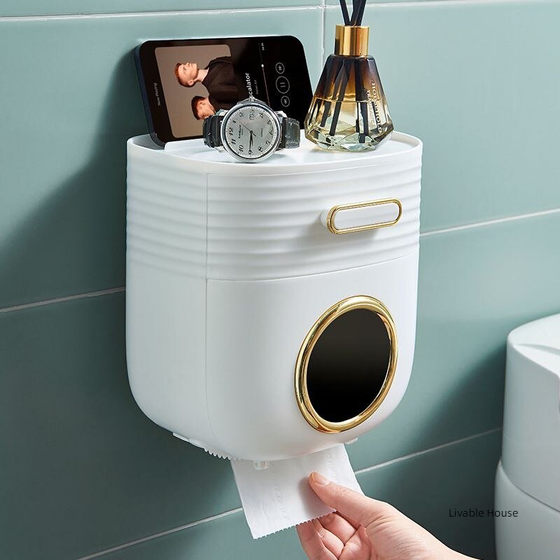 Non punching waterproof paper towel rack toilet paper box toilet paper towel box toilet paper storage rack drawer tissue holder 2