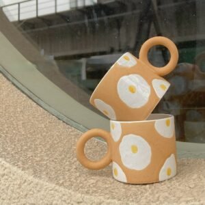 Ins Lovely Hand Painted Mug Poached Egg Ceramic Cup Home Breakfast Cup Milk Cup Coffee Cup with Handle 1