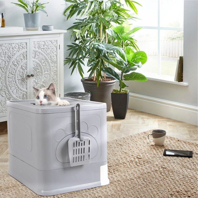 Cat Litter Box Fully Enclosed and Foldable,Top Entry Litter Box Storage and Deodorization Easy to Clean Covered Litter Box 3