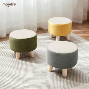 Nordic Solid Wood Small Stools Household Low Stools Fabric Art Sofas Low Stools Shoes Round Stools Furniture 1