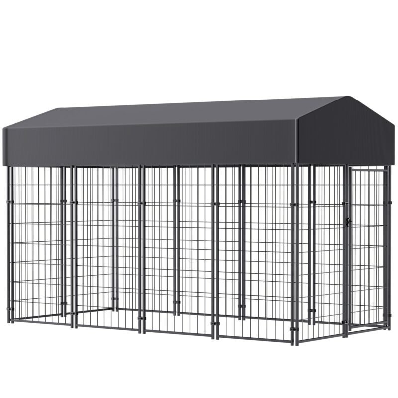 Large Dog Kennel Dog Crate Cage, Welded Wire Pet Playpen with UV Protection Waterproof Cover Metal and Roof Outdoor Heavy Duty 4