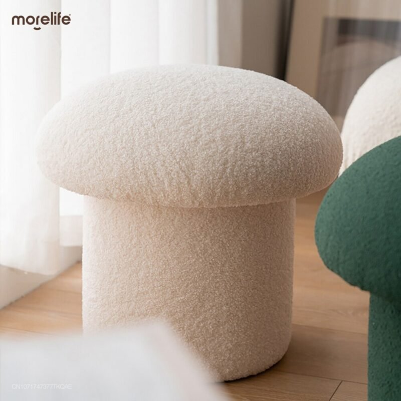 Nordic design makeup stool household cashmere lamb shoes stool footstool design mushroom stool shoes stool dressing stool 2