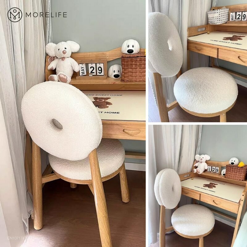 Nordic Solid wood/Ironwork Dining chair Makeup chair Hotel chair Coffee chair Donut dressing stool & Cashmere lamb fabric chair 5