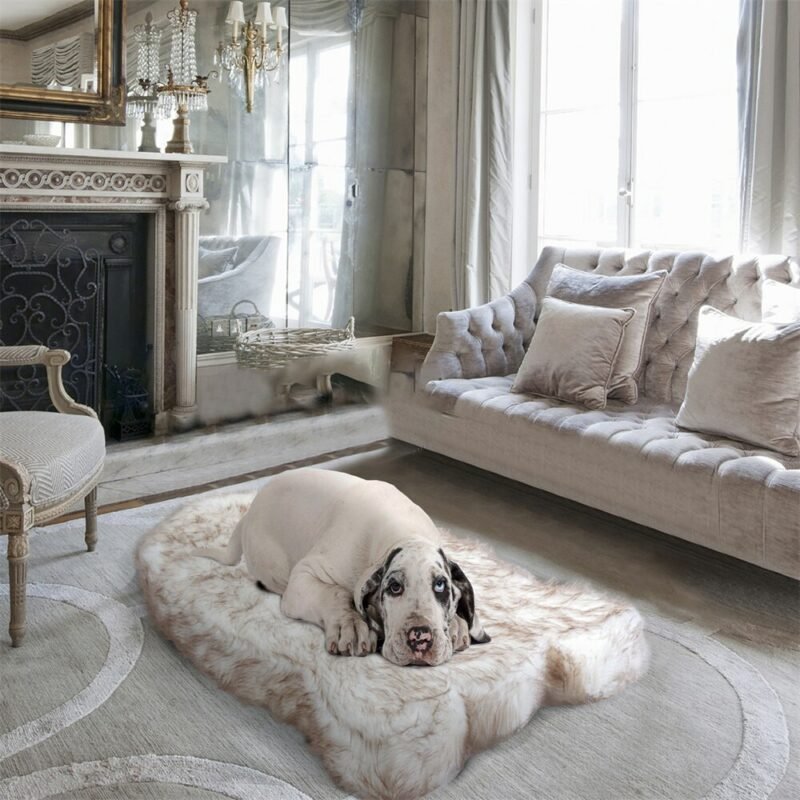 Faux Fur Dog Mat Curve White Soft Warm Cozy Pet Cushion for Large Dogs Durable Luxurious Throws Blanket 5
