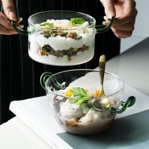 Nordic Double Ear Bowl Glass High Borosilicate Heat Resistant Glass Bowl Nordic Glass Salad Bowl Household Creativity 1