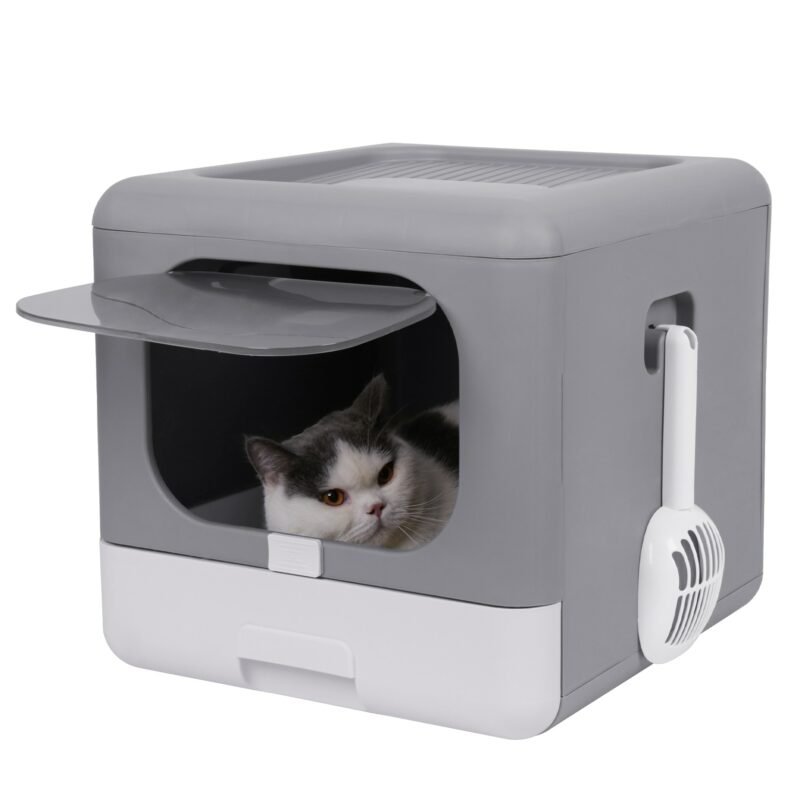Cat Litter Box Foldable Top Entry Litter Box with Cat Litter Scoop Drawer for Medium and Large Cats 4