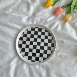 Black and White Grids Ceramic Plate Vintage Decorative Fruit Food Dessert Serving Dishes Candy Plate 1