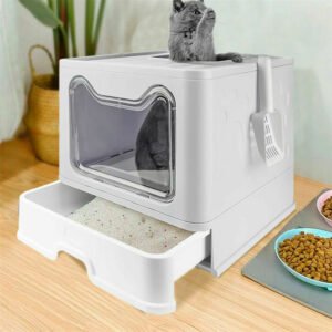 Front Entry Top Exit Cat Litter Box with Lid Foldable Large Kitty Litter Boxes Cats Toilet Including Plastic Scoop 1