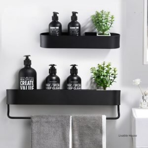 Bathroom Shelf Rack Wall Mounted Shelves Bath Towel Holder shampoo Rack Black Shower Storage Basket Bathroom Accessories Shelves 1