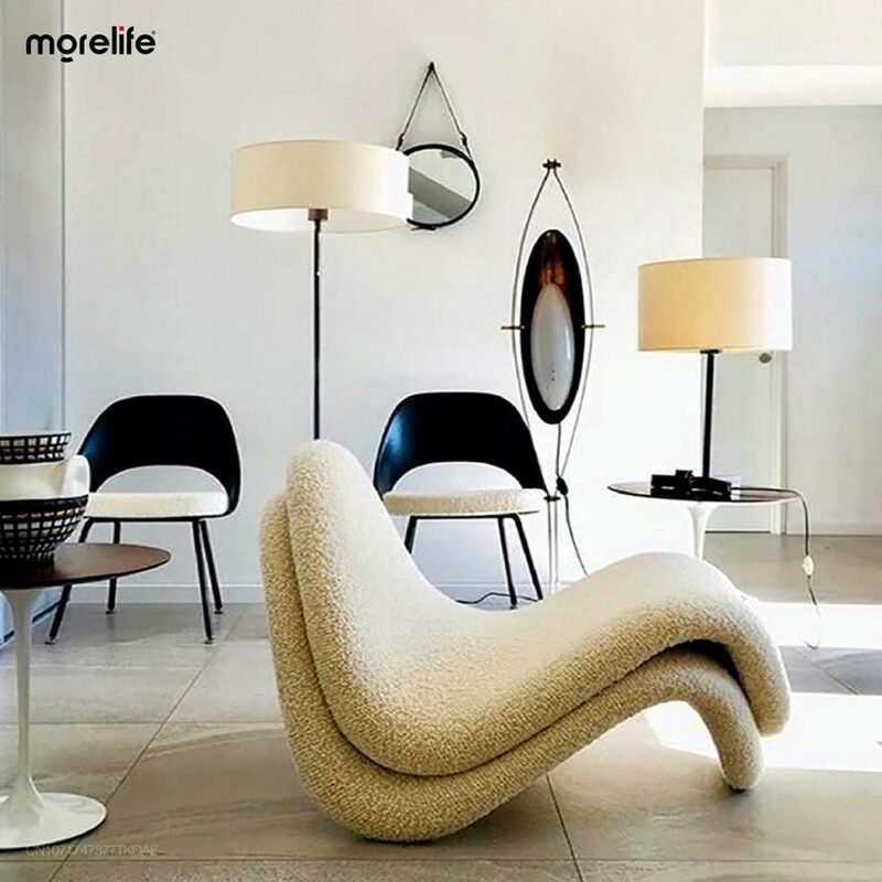 Nordic designer leisure chair Lazy sand reclining chair Postmodern model room Club living room balcony leisure white sofa 2