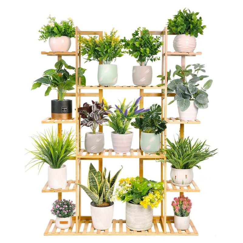 Extra Large Bamboo Plant Stand for Indoor Plants 9 Tier Organizer Living Room 1