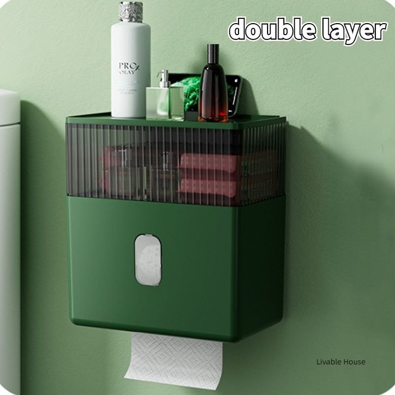 Wall Mount Toilet Paper Holder Shelf Waterproof Toilet Tissue Box Roll Paper Storage Box Bath Storage Tray Bathroom Accessories 2