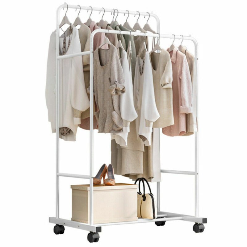 Heavy Metal Double Clothes Rail Hanging Rack Garment Display Stand Storage Shelf 3