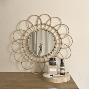 Elegant desk mirror Mirrors Elegant Living Room nordicc Rattan Wall Mirror House Bathroom Design Miroir Mural Home Decoration 1