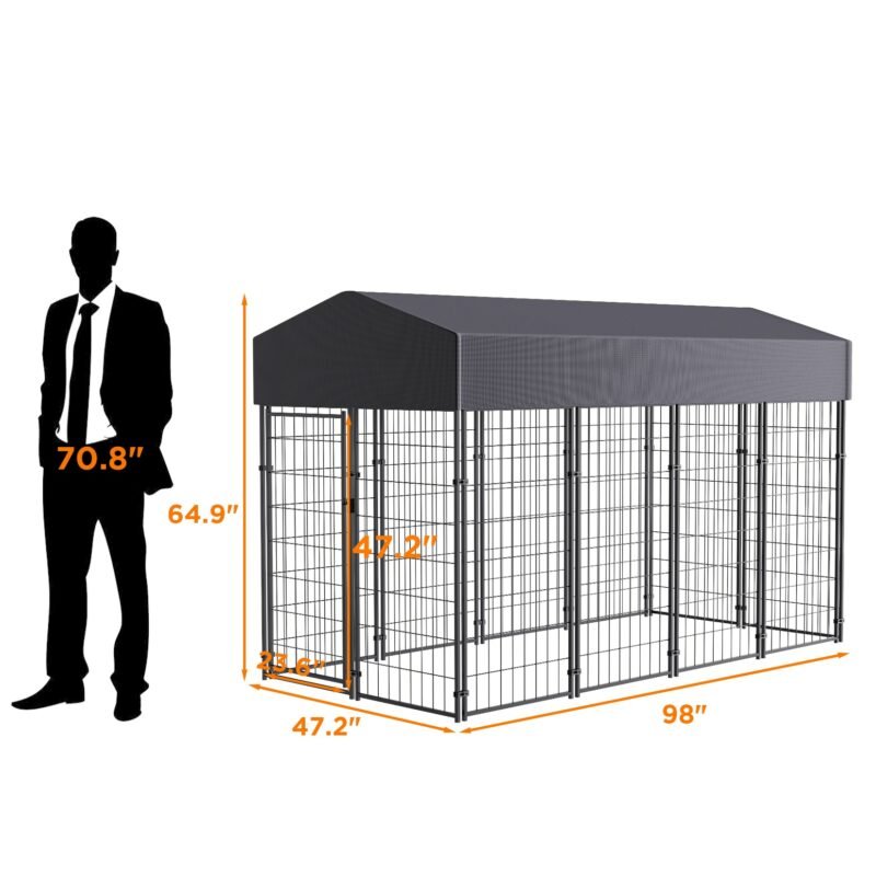 Large Dog Kennel Dog Crate Cage, Welded Wire Pet Playpen with UV Protection Waterproof Cover Metal and Roof Outdoor Heavy Duty 5
