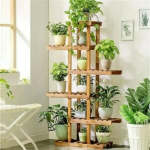 6 Tier Wooden Plant Stand Carbonized Wood Plant Stand Holder Flower Display Stand Flower Pot Rack Bonsai Display Bench Patio She 1