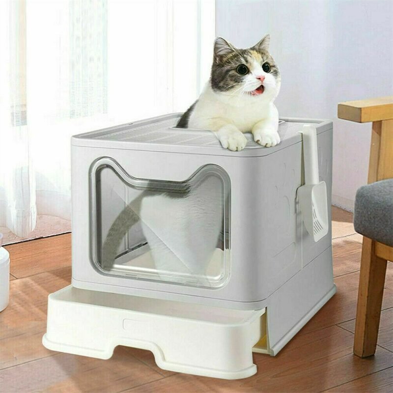 Front Entry Top Exit Cat Litter Box with Lid Foldable Large Kitty Litter Boxes Cats Toilet Including Plastic Scoop 2