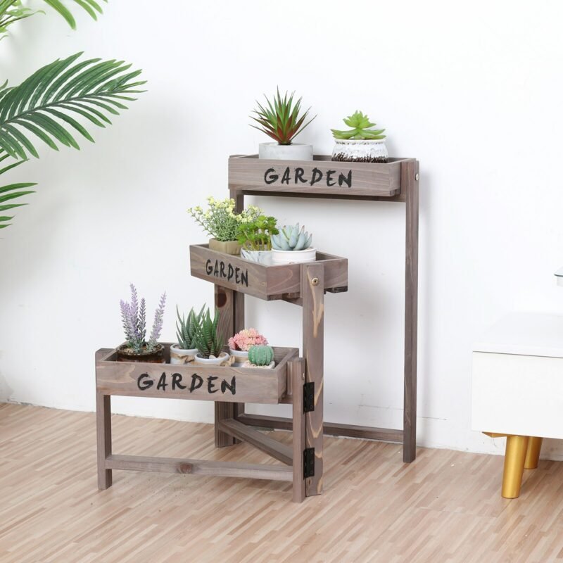 3 Tier Wooden Garden Plant Stand Vintage Herb Flower Succulent Holder Folding Display Shelf for Indoor Outdoor Yard Patio 1