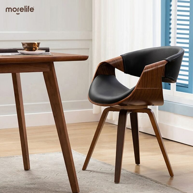 Nordic Dining Chairs Home Furniture Simple Solid Wood Linen Ins Designer Armchair Leather Leisure Backrest Hollow Backrest Chair 1