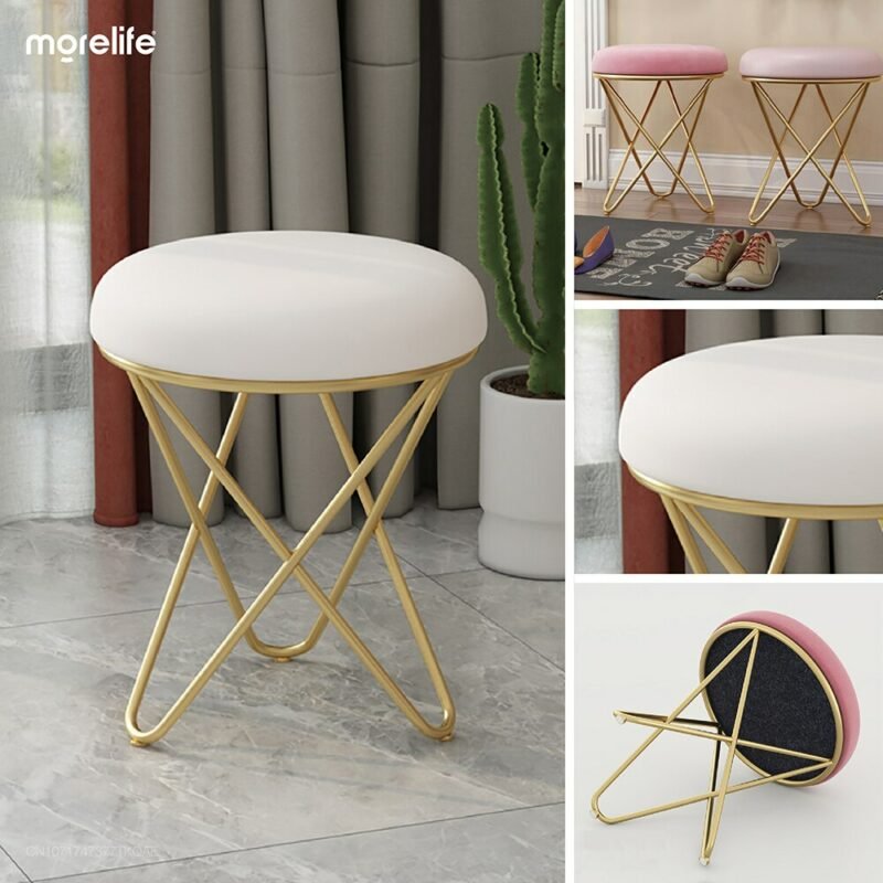 Nordic Light Luxury Dressing stool Metal upgrade Small Round Stool Dressing Chair Living Room Shoes stool Bedroom Dressing stool 5