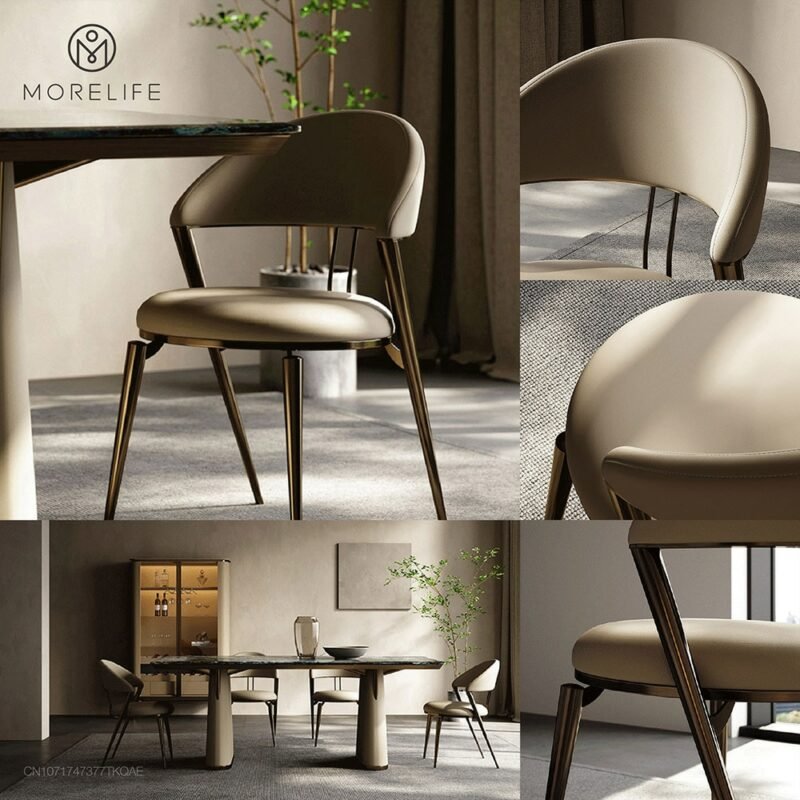 Nordic light luxury metal dining chairs modern comfortable backrest stainless steel leisure chairs 5
