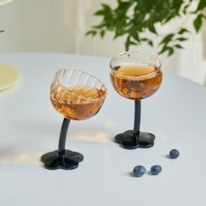 Tilted Wine Glass Lovely Crooked Handle Glass Creative Champagne Glass Goblet Glasses Gift for Girls Glass Cup Kawaii Cup 1