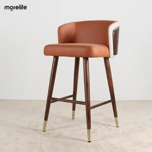Nordic bar chair Light luxury solid wood bar stool Modern minimalist high chair Bar chair Back bar stool Back chair Leisure home 1